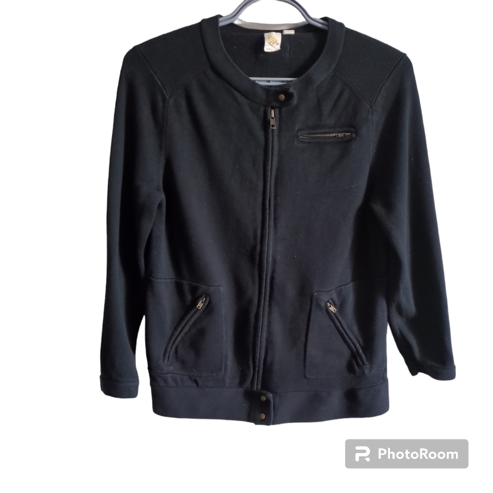 Anthropologie "Yellow Bird" Black Knit‎ Jacket Size Medium 100% Cotton